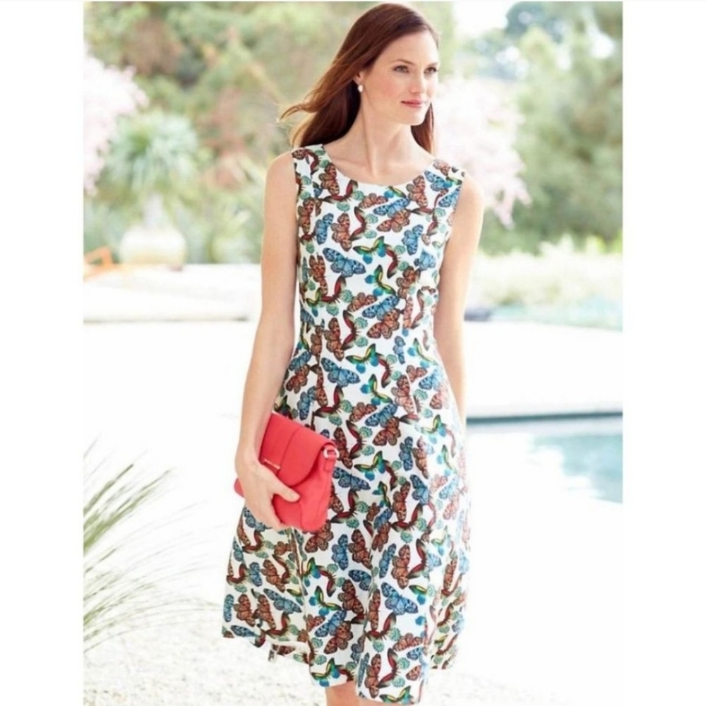 NWOT Talbots butterfly Print a-line linen blend dress size 2